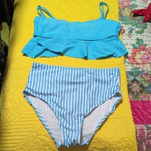 Blue Striped Bikini Set